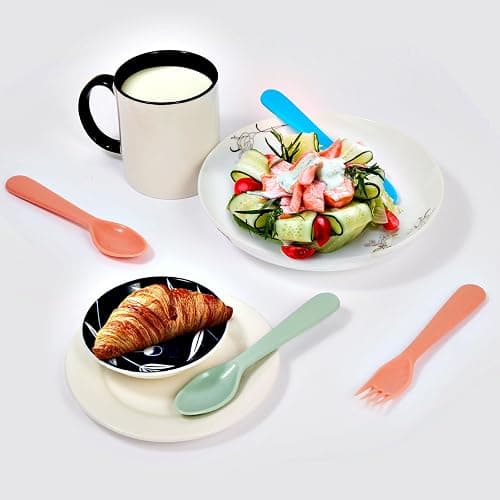 ChaLeeMoo12Pcs Plastic Kids Forks and Spoons Set, Reusable Toddler Utensils Assorted Colors Kids Silverware Set for School Lunch Box Camping Travel, Also for Adult to Use, BPA Free Dishwasher Safe thumbnail 7