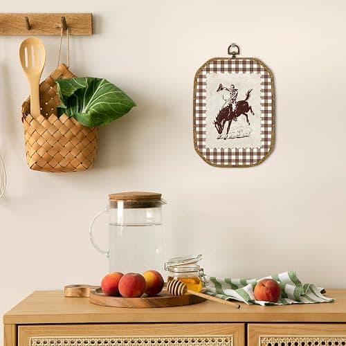 GUULIJEEMIY Vintage Western Cowboy Canvas Wall Art Decor, Rustic Cowboy Riding Horse Octagon Framed Wall Art Prints, Farmhouse Country West Southwestern Hanging Decor for Living Room Bedroom, 10.2x7In thumbnail 6