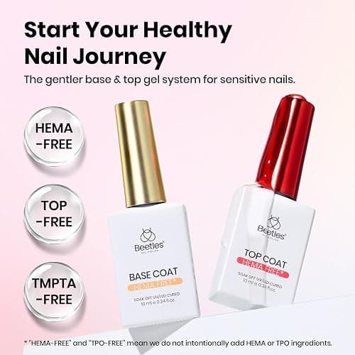Beetles Gel Base and Top Coat Set HEMA & TPO Free No Wipe Top Coat | Soak-Off UV LED Gel Polish Foundation Kit for Long-Lasting High-Gloss Manicure thumbnail 2