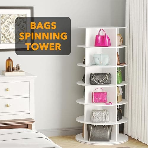 SpaceAid 6 Tier Rotating Shoe Rack Tower, Spinning Shoe Display Lazy Susan, Revolving 360 Shoe Rack Storage Round Carousel, Vertical Handbag Rotate Shoes Closet Organization (6-Tier White) thumbnail 5