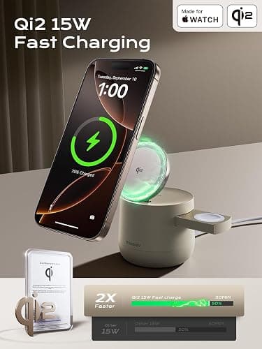 MFI Certified by Apple, 4 in 1 Magsafe Wireless Charging Station, Qi2 15W Magsafe Charger for iPhone 17/16/15/14/13/12 Series, iWatch, Airpods, iPad, 65W Charger Included (Sand, 4 in 1) thumbnail 4