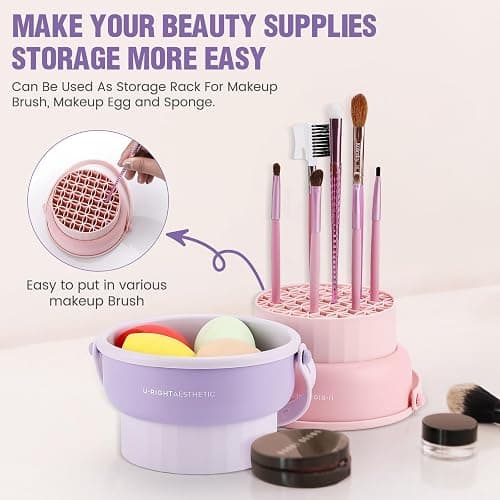Makeup Brush Cleaner Mat 3 in 1 Silicone Makeup Brush Cleaner Bowl Cosmetic Brushes Cleaning Tool Organizer for Storage and Air Drying (Pink) thumbnail 5
