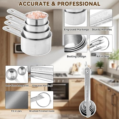 WEPSEN Hand Mixer Electric Mixing Bowls Set, 5 Speeds Handheld Mixer with 4 Nesting Stainless Steel Mixing Bowl, Measuring Cups Spoons 200W Kitchen Blender Whisk Beater Baking Supplies For Beginner thumbnail 8
