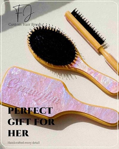 Personalized Rhinestone Hair Brush with Name - Custom Bling Hairbrush for Women & Girls, Handmade Marble Bamboo Wood Brush for Scalp Massage, Detangling, Gifts(Pink Sugar) thumbnail 6