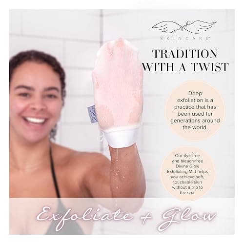 Seraphic Skincare (Original) Divine Glow Exfoliating Mitt (2pcs) – 100% Vegan Viscose Traditional Body Scrub Glove Kessa Korean Washcloth – Body Exfoliator for Self-Tan Removal & Keratosis Pilaris thumbnail 7