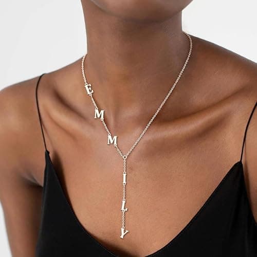 ARVAE Personalized Lariat Name Necklace for Women,Custom Y-Shaped Name Necklace,18k Gold Plated Letter Initials Long Necklace Mother's Day Customized Jewelry Gifts for Mom thumbnail 5