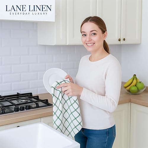 LANE LINEN Cotton Kitchen Towels Set, 6-Pack – Absorbent, Quick-Drying Dish Towels, 18" x 28", Premium Hand and Tea Towels - Olive thumbnail 2