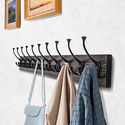 IBosins Wall Mounted Coat Rack with 10 Decorative Hooks, 34'' Long, Old Wood Color Coat Hanger, Rustic Coat Hooks Rail for Entryway Living Room Coat Scarf Bag Towel Hat thumbnail 2