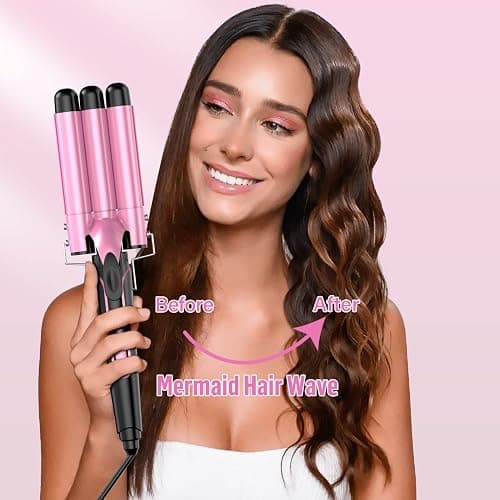 Waver Curling Iron Wand - BESTOPE PRO 5 in 1 Curling Wand Set with 3 Barrel Hair Crimper for Women, Fast Heating Crimper Wand Curler in All Hair Type, Women Gifts - Pink thumbnail 5