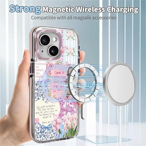 COTAIL Clear Case for iPhone 14, [Magnetic Charging Compatible][Military-Grade Protection][Anti-Yellowing] Shockproof Slim Magnetic Phone Case for iPhone 14, Pink Jesus Collage thumbnail 2