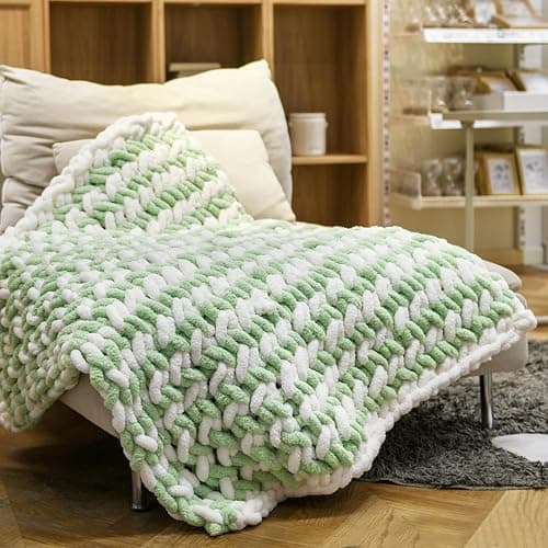 BSRHOME Chunky Chenille Yarn for Hand Knitting,Fluffy Soft Jumbo Yarn with Circular Needle & Crochet Hook,Super Bulky Big Yarn for Chunky Blanket,Large Thick Arm Knitting,1 Pack,Sage Green thumbnail 2