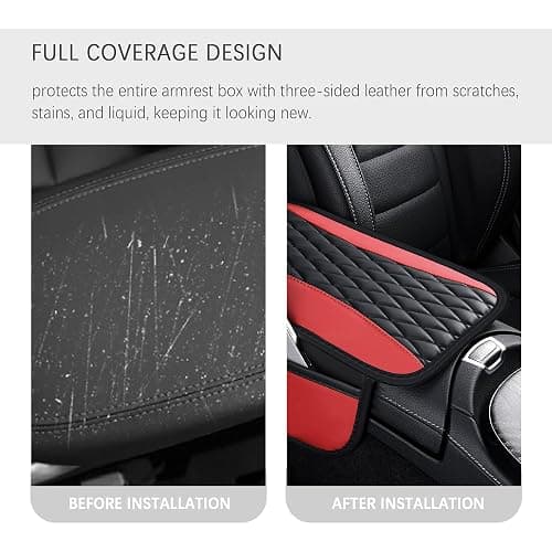 IHOTDER Patchwork Leather Center Console Covers for Cars,Upgraded Arm Rest Cover for Car with Side Storage Pocket for Car Seat Organizer,Middle Console Cover Stylish Car Decoration (Red) thumbnail 4