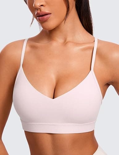 CRZ YOGA Butterluxe V-Neck Sports Bras for Women - Adjustable Thin Straps Padded Yoga Top Basic Wireless Camisole thumbnail 3