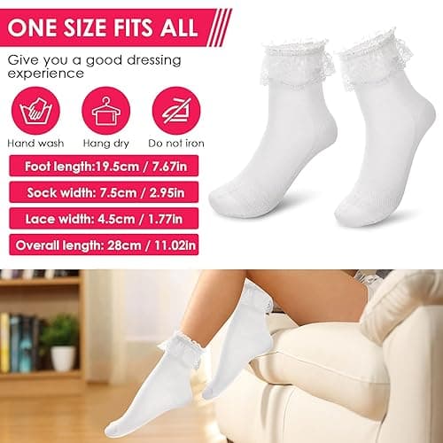 WLLHYF Women Frilly Ankle Socks - Soft White Ruffle Fashion Ladies Princess Lace Cotton Cute Socks thumbnail 5