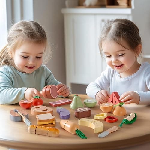 ROBUD Wooden Toy Food Set, Cutting Toy Food for Pretend Play Kitchen Accessories Toyfood Playset with Storage Bag, Toys Gifts for 3+ Year Old Girls Boys thumbnail 10