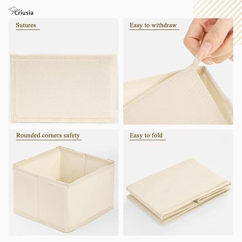 Criusia 15 Pack Drawer Organizer for Clothes, Foldable Dresser Dividers with 3 Sizes, Fabric Storage Bins – Beige thumbnail 5
