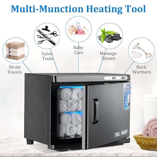 Hot Towel Warmer Cabinet with LED Light - JXSDLIY 23L Large Capacity Towel Cabinet for Bathroom 2-in-1 Professional Hot Towel Warmers for Facials SPA Massage Salon Heats Up Quick Towel Heater (black) thumbnail 3