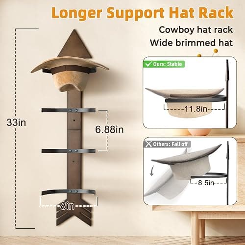 HYDERMUS Cowboy Hat Holder Rustic Wood Arrow Design Hat Organizer 4 Pieces Cowboy Hat Rack Western Decor Hat Storage Hanger for Display and Organization Walnut thumbnail 3
