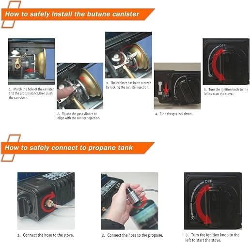 Propane or Butane Stove with Windblocker, Dual Fuel 10,000 BTU Portable Gas stove for Camping, Automatic Ignition Gas Stove with Adapter Hose Carrying Case & Griddle for Hiking (Fuel Not Included) thumbnail 7