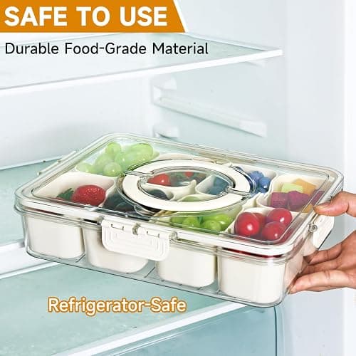 Yuroochii Snackle Box Container, Portable Snack Box 8 Compartment Divided Serving Tray with Lid & Handle, Clear Snack Charcuterie Platter for Travel Candy Party Fruit Salad (White) thumbnail 6