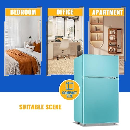 WANAI 3.5 Cu.Ft Blue Mini Fridge With Freezer Compact Refrigerator for Dorm | Freestanding Fridge with 7 Level Adjustable Thermostat, Removable Shelves, Fast Cooling, Low Consumption thumbnail 9