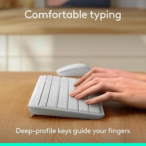 Logitech MK250 Bluetooth Wireless Mouse and Keyboard Combo: Fast & Easy Connectivity, Compact Wireless Keyboard, Ambidextrous Mouse, Durable Build - Windows/MacOS - White thumbnail 4