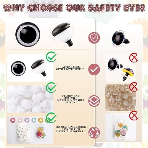 MUCUNNIA 96pcs 25mm 3D Glitter Plastic Safety Eyes for Amigurumi Trapezoid Craft Crochet Doll Eyes with Washers Stuffed Animal Eyes for DIY of Puppet, Bear Plush Animal Halloween Decorations(6 Colors) thumbnail 3