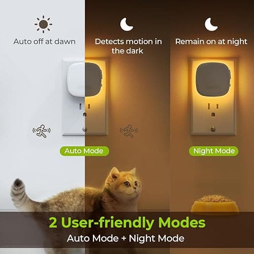 AUVON Plug-in LED Backlit Night Light with Motion Sensor & Dusk to Dawn Sensor, Dimmable Amber Nightlight with 1-50 lm Adjustable Brightness for Bedroom, Bathroom, Stairs, Hallway (4 Pack) thumbnail 3