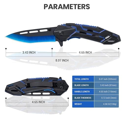 FUNBRO Cool Pocket Knife for Men, Camping Knife with 3.4” Stainless Steel Blade, EDC Folding Knives with Clip for Outdoor Hiking, Gifts for Dad Him Husband (Blue) thumbnail 6