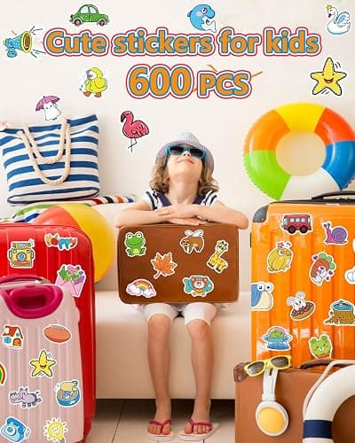 Apakkai 600 Pcs Cute Stickers for Kids, Water Bottle Stickers for Teens, Kawaii Vinyl Phone Laptop Skateboard Animal Waterproof Sticker, Bulk Aesthetic Sticker Packs for Boys Girls Teacher thumbnail 4