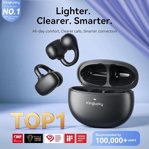 Kinglucky Upgraded Clip-On Earbuds Comfortable fit & Crystal-Clear Sound, 40H Playtime Open Ear Buds Bluetooth 5.4 Wireless Headphones for Women Ideal for Small Ears,Sports,Workouts,Glasses Black thumbnail 2