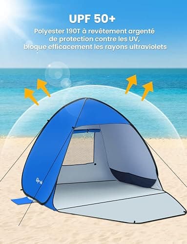 Glymnis Tente de Plage Pop Up pour 1-2 Personnes (S) 3-4 Personnes (L) Abris de Plage avec Porte à Glissière Protection UV 50+ Contre Le Vent thumbnail 6