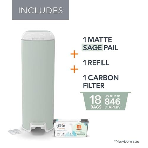 Diaper Genie Platinum Pail (Sage Green) is Made in Durable Stainless Steel and Includes 1 Easy Roll Refill with 18 Bags That can Last up to 5 Months. thumbnail 5