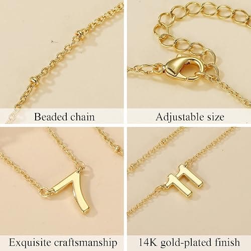 ESPVO Number Necklace for Women, 14K Gold Plated Layered Chain Number Pendant Jewelry Gifts for Sister Mom Girlfriend Daughter thumbnail 4