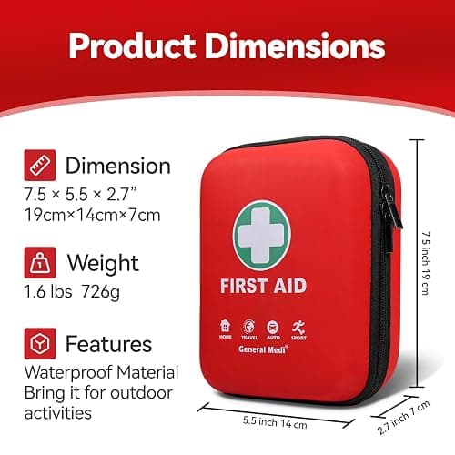 First Aid Kit - 170 Pieces Hard Case and Lightweight - Includes Instant Cold Pack,Emergency Blanket for Travel, Home, Office, Vehicle thumbnail 3