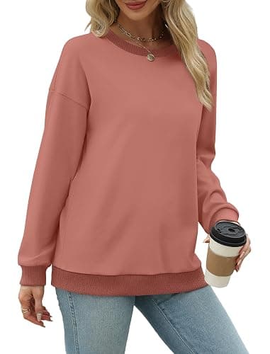 Saloogoe Sweatshirts for Women Crewneck Long Sleeve Loose Fit Tops Color Block Ribbed Trim Fashion 2025 thumbnail 3