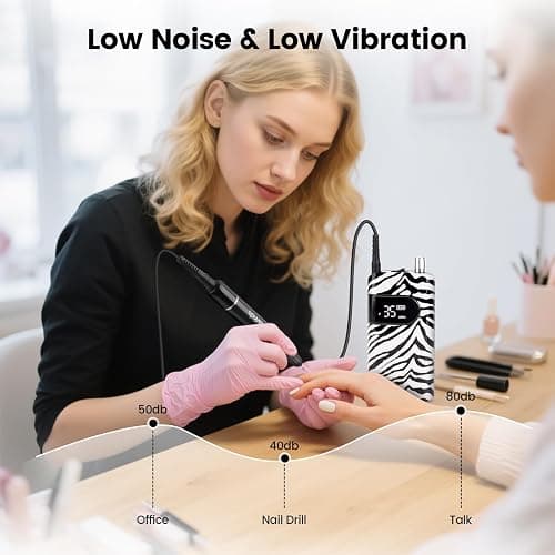 Lavinda 35000RPM Electric Nail Drill, Cordless Nail Drill Machine Portable Rechargeable Nail Efile for Acrylic Gel Nails, Manicure Pedicure Polishing Shaping Tool for Salon Home Use-Zebra Pattern thumbnail 5