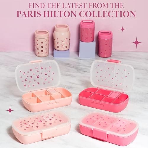 Paris Hilton Stainless Steel Food Jar, Double Wall Vacuum Sealed Insulated Food Storage Container with Carry Handle Lid, 16-Ounce, Pink with Bow Design thumbnail 7