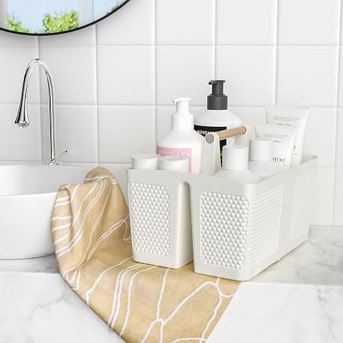 Xuhdukc Shower Caddy Portable and Cleaning Caddy Organizer for Bathroom, Kitchen,Toiletries Storage, Caddy organizer with handle, Rust-Resistant, Durable Material(Milky White, 9.36"L×7.73"W×7.24"H) thumbnail 2