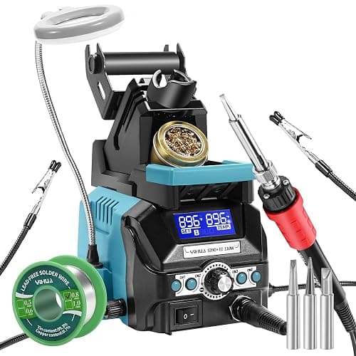 YIHUA 939D+ III EVO Digital Soldering Iron Station Kit 110W High Power with LCD display, 4 Memory Channels, Sleep Mode, Digital Calibration, Solder Wire, Helping Hands, Magnifier, 3 Soldering Tips - Image 1
