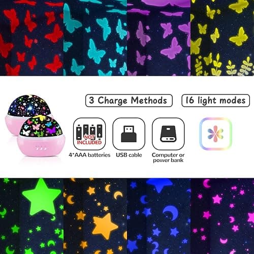 Butterfly Decorations Toddler Toys for 3-8 Year Old Girls, 16 Colors Star Projector Butterfly Night Light, Butterflies Party Room Decor, Christmas Easter Birthday Kids Toys Gifts for Girls Age 5-12 thumbnail 4
