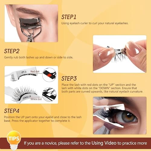 QUEWEL 4 Pairs Magnetic Eyelashes Natural Look, Reusable Magnetic Eyelashes with Applicator, No Glue Needed Lash Clusters Kit, Easy to Wear and Remove(4 Pairs-C01) thumbnail 2