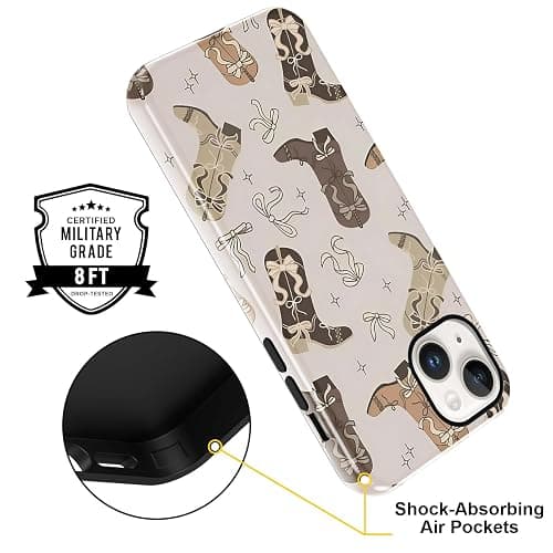Vulfwela for iPhone 13/iPhone 14 6.1'' Brown Bow Cowgirl Western Phone Case | 2 in 1 Retro Fall Cowboy Star Boot Pattern Aesthetic Boho Case Scratch-Resistant Shockproof Protective Cover for Women Girls thumbnail 4