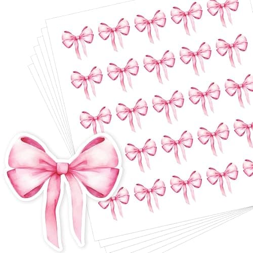 500Pcs Bow Pink Sticker,Watercolor Decor Vintage Waterproof Bow Aesthetic for Girls Scrapbook Crafts Laptop Party Favors Windows Water Bottle Decoration - Image 1
