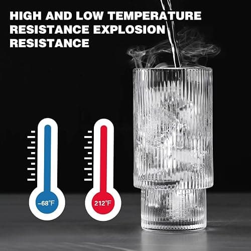 8 Pcs Ribbed Drinking Glass, 4pcs 11 oz & 4 pcs 6oz Vintage Ribbed Glassware with Cleaning Bottle Brushes, Iced Coffee Glasses, Glass Tumbler, Ribbed Highball Glasses for Ideal Gift thumbnail 5