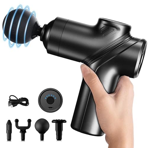 LEERCON Deep Tissue Massage Gun Portable, Mini Electric Muscle Massager, Suitable for Relieving Back, Neck and Body Pain, with 4 Heads and 6 Speeds, Black - Image 1