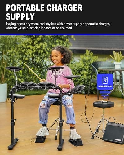 Donner DED-70 Electric Drum Set, Quiet Electronic Drum Kit for Beginner with Mesh Pad, Portable Drum Set Support Portable Charger Supply, Drum Throne, Sticks Headphone, Kids Christmas Birthday - DED-70 thumbnail 6