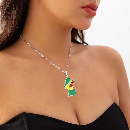 WISHNYMPH Vintage Guyana Map Pendant Necklace Stainless Steel Country Outline Charm Necklace Jewelry thumbnail 6