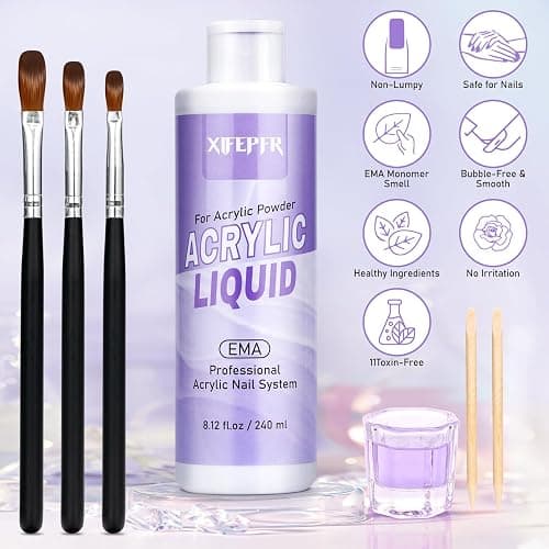 XIFEPFR Monomer Acrylic Nail Liquid 8.12fl.oz with 3 Size Acrylic Brushes for Acrylic Powder, MMA-Free Non-Yellowing EMA Monomer Liquid for Acrylic Nail Extension & Carving, DIY Home & Nail Salon Use thumbnail 7