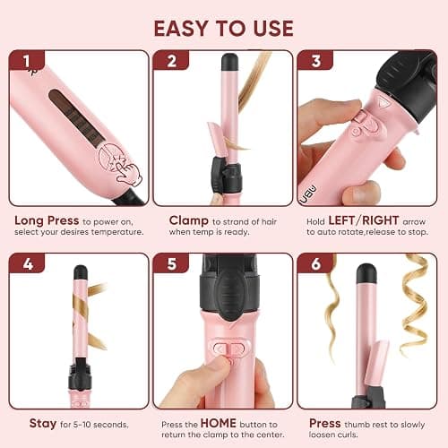 Rotating Curling Iron Set, Automatic Curling Wand for Long Hair, Easy to Use Hair Curler Get Effortless Beach Waves, 3 Sizes Ceramic Barrel 0.75" 1" 1.25" to 430°F with Home Button, Dual Voltage thumbnail 6